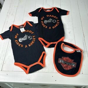 6/9M *HOST PICKED* Harley Davidson, onesies and bib my daddy rides a Harley